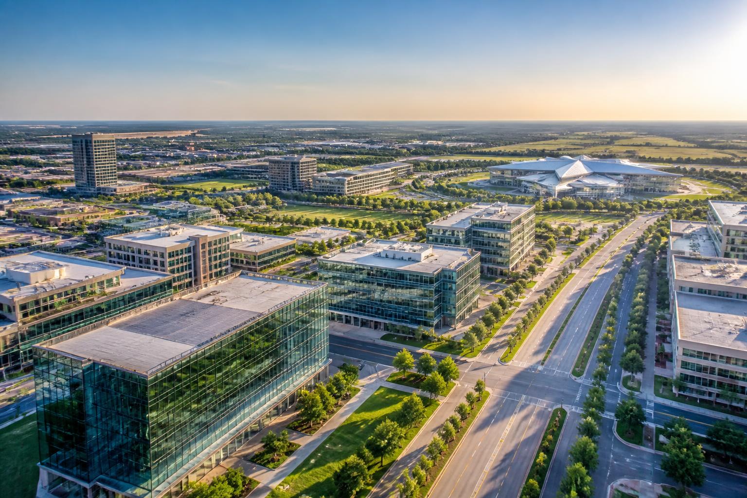Frisco, Texas corporate campus with growing business district